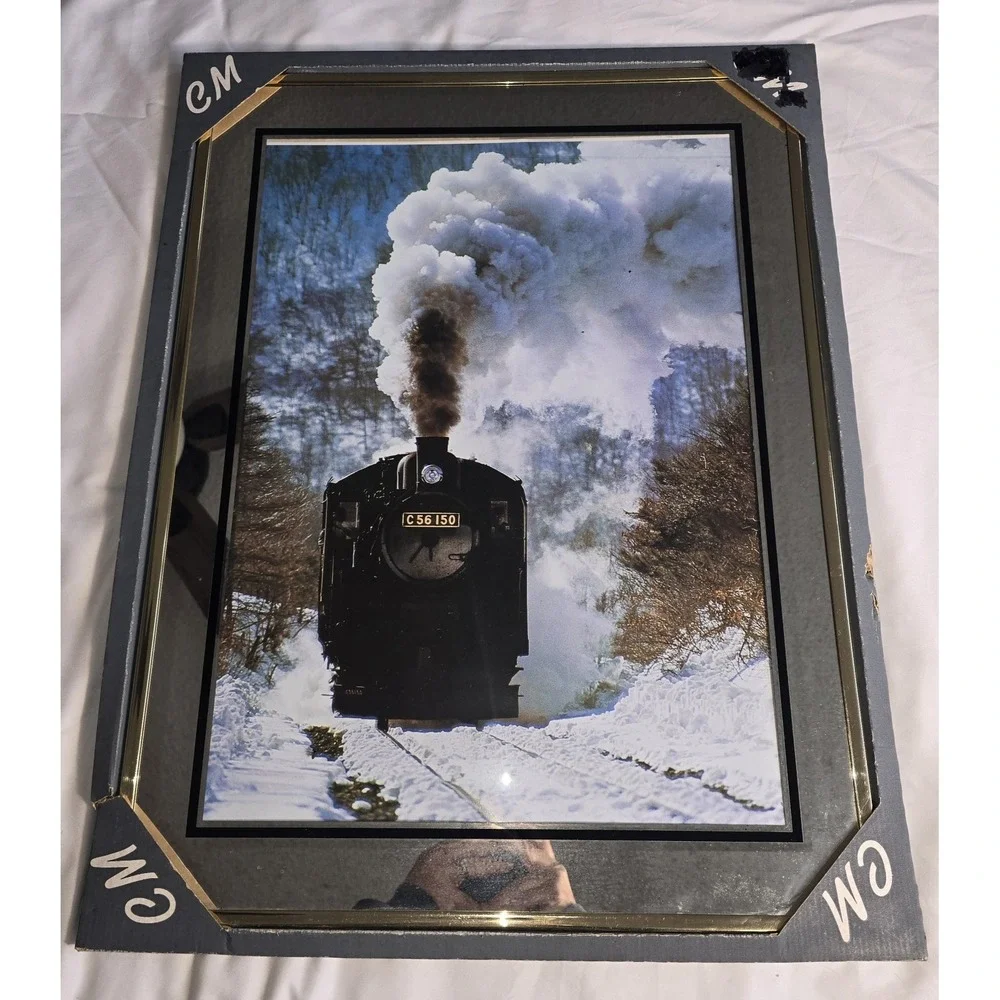 Vintage Photo Steam Engine Locomotive C56150 Train Winter Snow‎ Smoke Frames NWT